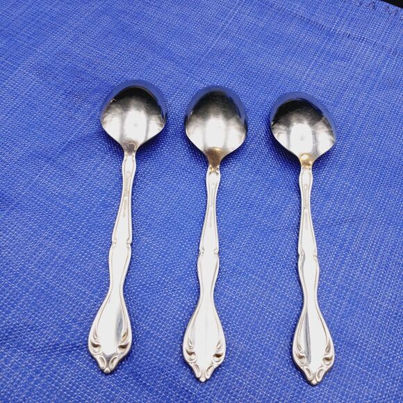 Set Of 3 Oneida Community CANTATA Stainless Tablespoon Oval Spoon Vtg - Picture 3 of 6